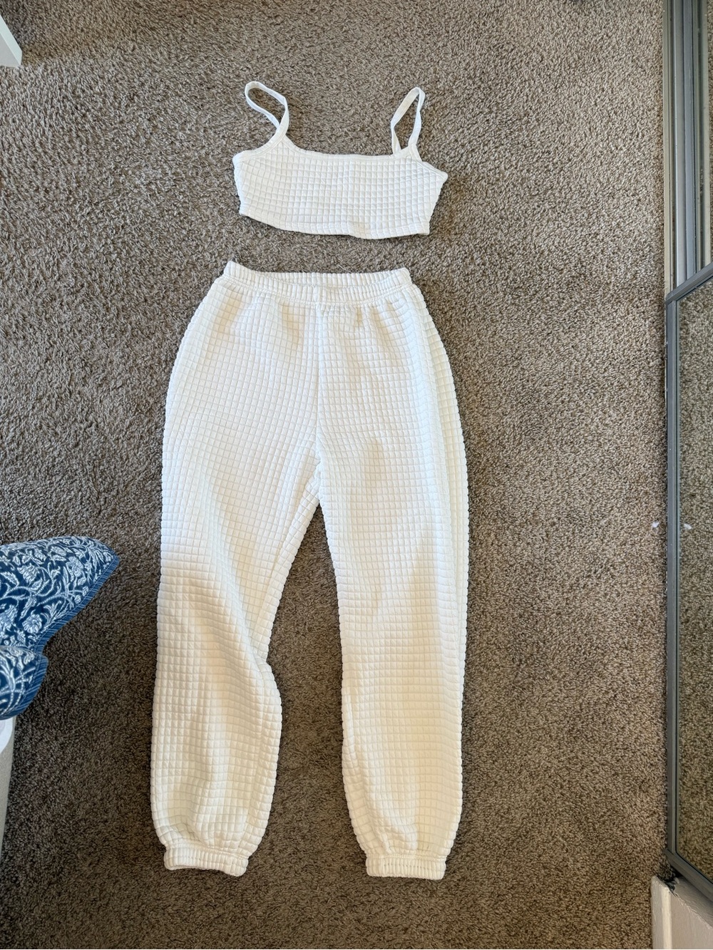 Cream Waffle Knit Sweat Set